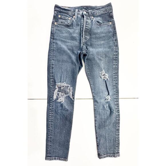 Levi's 501 Short Charcoal Black Denim Jeans Straight Leg Ripped Size 24 x 28 - Picture 4 of 8